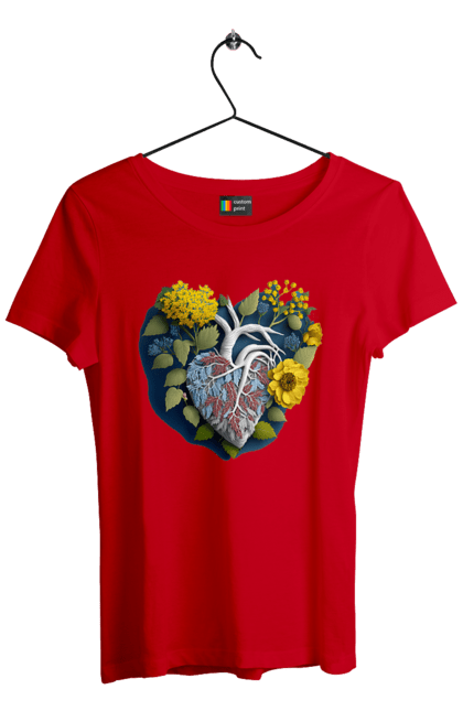 Футболка жіноча з принтом "Серце квіти". Люблю україну, перемога україни, серце, символи україни, соняшник, традиції україни, україна. 2070702