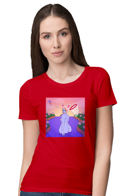 Women`s t-shirt with prints Purple Girl On The Hunt. Girl, naked, net. 2070702