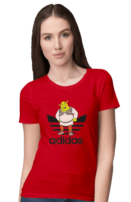 Футболка женская с принтом Adidas Шрек. Adidas, shrek, адидас, мульт, мультфільм, огр, шрек. 2070702