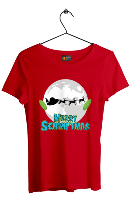 Women`s t-shirt with prints Rick and Morty Merry Christmas!. Adventures, black humor, cartoon, christmas, merry christmas, rick, rick and morty, santa claus, sci-fi, tragicomedy. 2070702