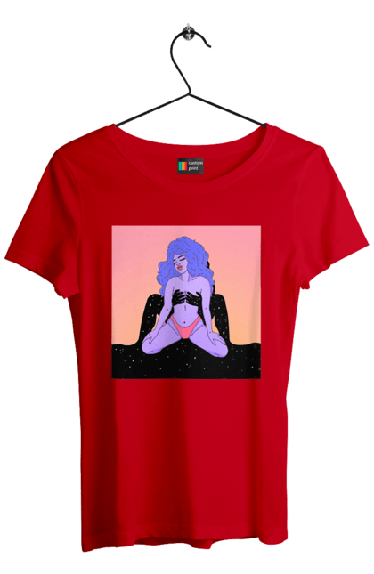 Футболка жіноча з принтом "Фіолетова Дівчина В Трусиках". Інопланетянка, у трусах. 2070702