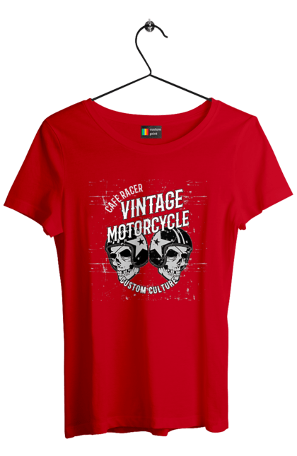 Футболка жіноча з принтом "мото вантажу". Вінтаж, мото, череп, шолом. 2070702