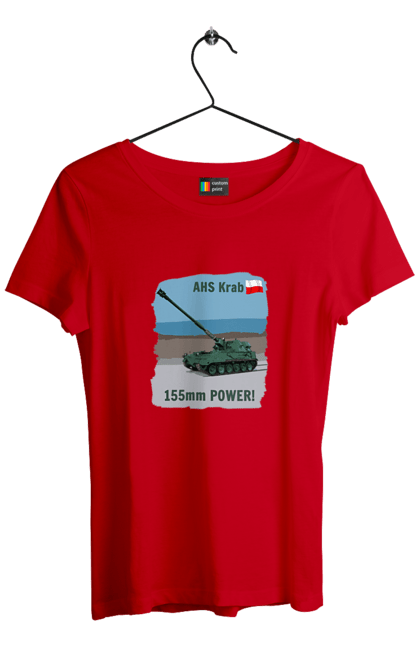 Футболка жіноча з принтом "155mm Power! САУ Krab оливковий". Ahs krab, артилерія, гаубиця, краб, польща, сау. 2070702