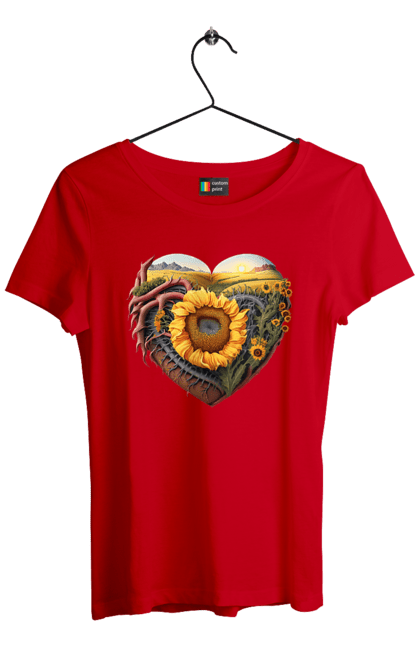 Футболка жіноча з принтом "Символи України". Небо, поле, пшениця, символи україни, соняшник, україна. 2070702