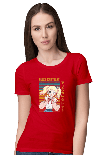 Футболка жіноча з принтом "Золота мозаїка Аліса Картелет". Alice cartelet, anime, kiniro mosaic, kinmoza, manga, аліса, аліса картелет, аніме, золота мозаїка, манга. 2070702