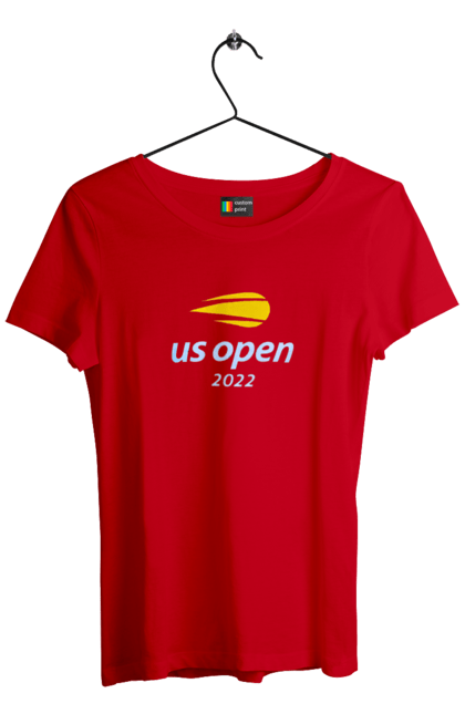 Футболка жіноча з принтом "Тенісний турнір US Open 2022". Великий теніс, відкритий чемпіонат, гравці, м`яч, нью йорк, призовий фонд, ракетка, спонсор, хард, чемпіонат америки. 2070702