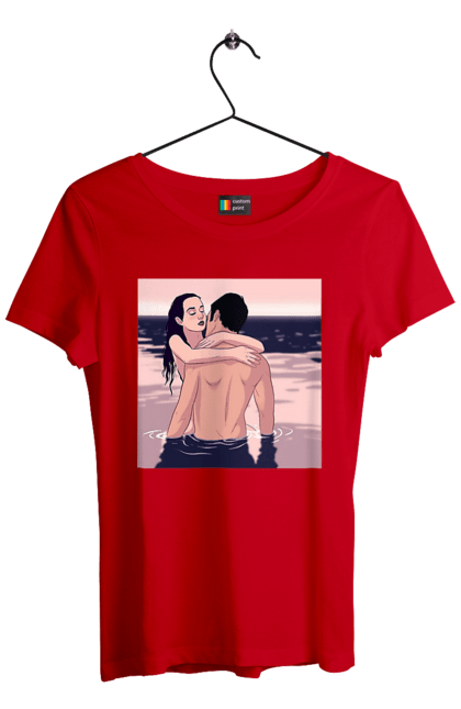 Футболка жіноча з принтом "Парочка Обнімається В Річці". Голо, кохання, пара. 2070702
