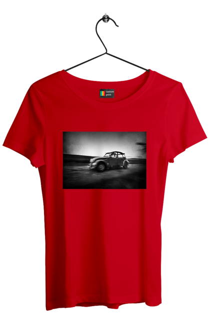 Футболка жіноча з принтом "Ретро машина чб". Авто, ретро, ретро машина, чорно біла машина. 2070702