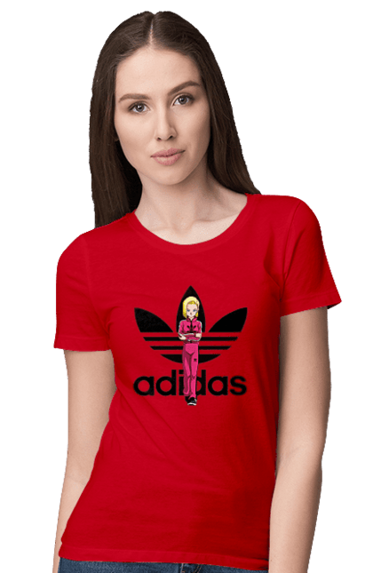 Футболка жіноча з принтом "Adidas Андроїд 18". Adidas, android 18, dragon ball, адідас, андроїд 18, аніме, вбивця, кіборг, манга, перли дракона. 2070702