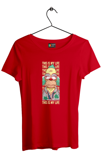 Women's t-shirt with prints THIS IS MY LIFE KRUSTY plus. Clown, krusty, krusty the clown, simpsons. 2070702