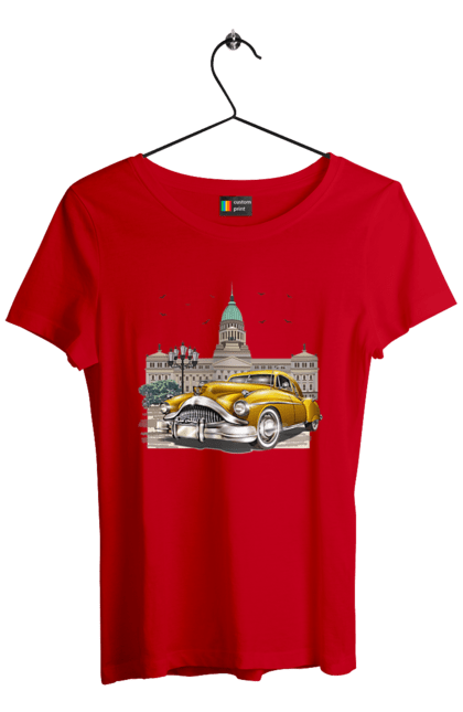 Футболка жіноча з принтом "Автомобіль та архітектура модерн". Автомобіль, архітектура, модерн. 2070702