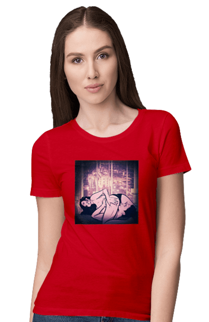 Футболка жіноча з принтом "Дорослі Ігри На Тлі Міста". Гола, кохання, лизати, трусики. 2070702