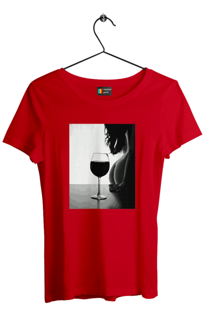 Women`s t-shirt with prints A glass of wine. Expectation, friday again, grace, woman`s body. 2070702