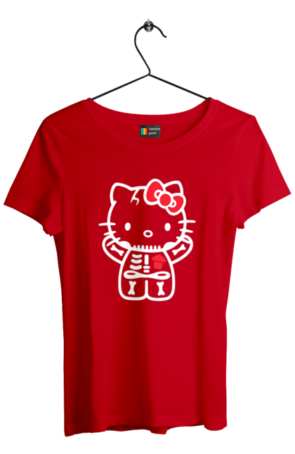 Women's t-shirt with prints Hello Kitty Halloween. Brand, character, halloween, hello kitty, kitten, kitty, skeleton, zombie. 2070702