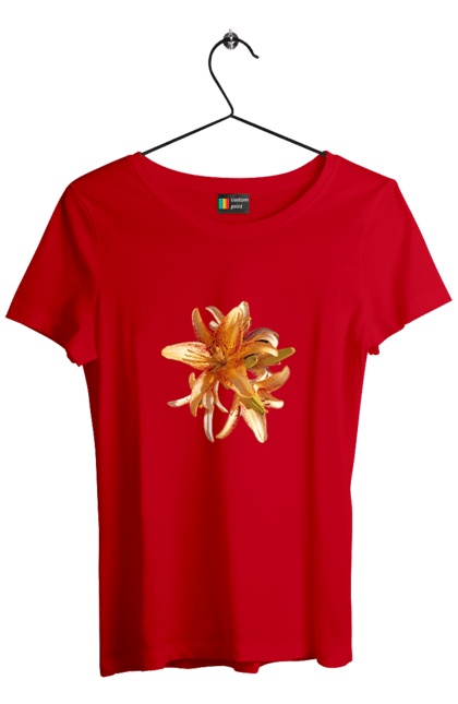 Women`s t-shirt with prints Orange lily. Beauty, flower, lily, nature, orange, solar. 2070702