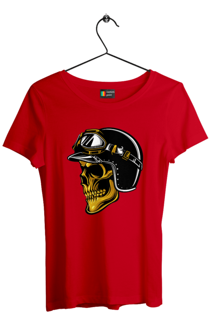 Футболка жіноча з принтом "Череп в мотошоломі". Крутий, очі, череп, шолом. 2070702