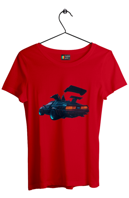 Women`s t-shirt with prints DeLorean from back to the future. Car, delorean, from film. 2070702
