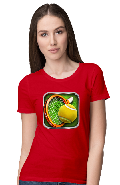 Women`s t-shirt with prints Tennis. Ball, ground tournament, london, players, prize fund, racket, sponsor, tennis, tournament grid. 2070702
