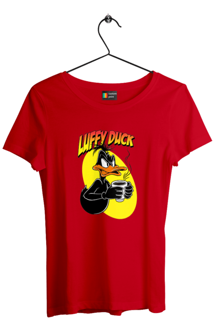 Футболка женская с принтом Даффи Дак. Daffy duck, looney tunes, merrie melodies, warner brothers, даффи дак, мультфильм, персонаж, утка, утка даффи. 2070702