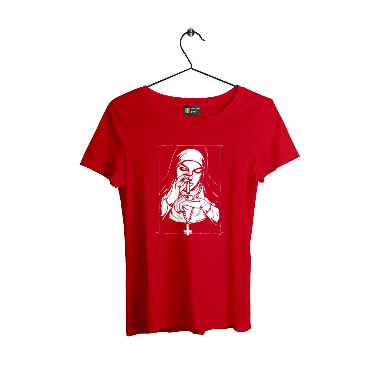 The nun sniffs the powder