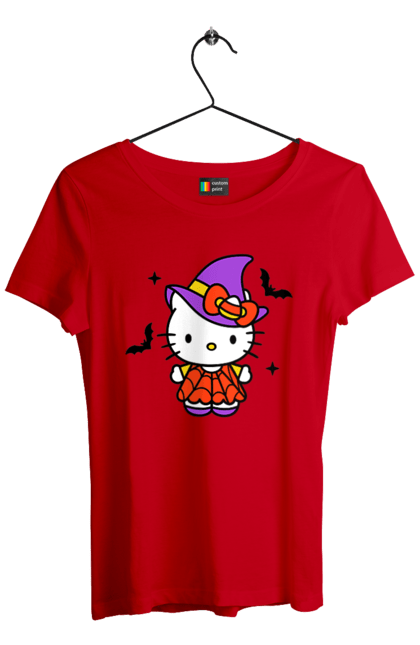 Women's t-shirt with prints Hello Kitty Halloween. Brand, cat, character, halloween, hello kitty, kitten, kitty, witch. 2070702