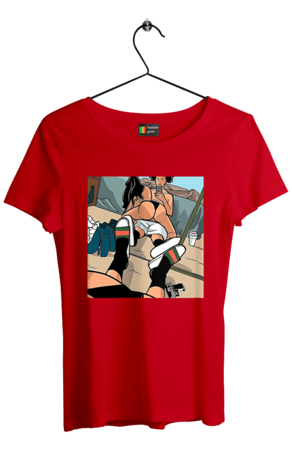 Футболка жіноча з принтом "Голе Селфі У Дзеркалі". Жопа, зверху, селфі. 2070702