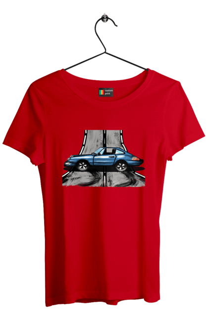 Women`s t-shirt with prints Sports Car On The Road. Blue, car, fast, race, sports. 2070702