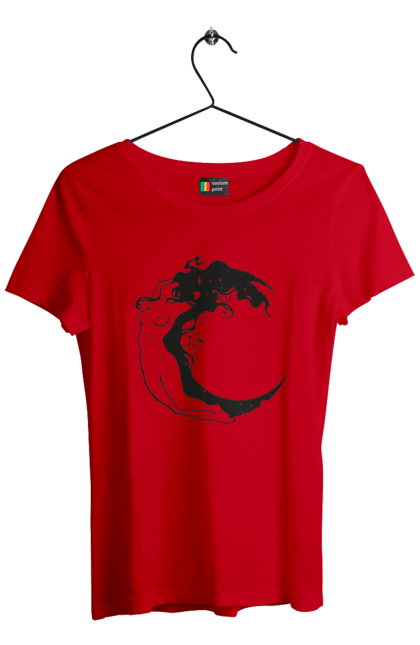 Women`s t-shirt with prints Moon girl. Cosmic, girl, moon, space, stars. 2070702