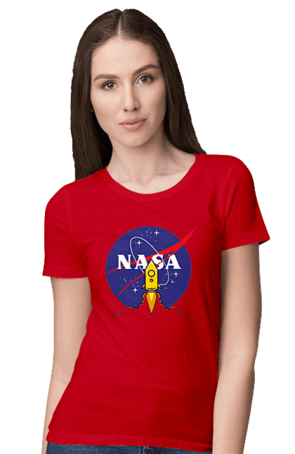 Women's t-shirt with prints NASA. Aeronautics, astronautics, aviation, nasa, research, rocket, science, space, technologies, usa. 2070702