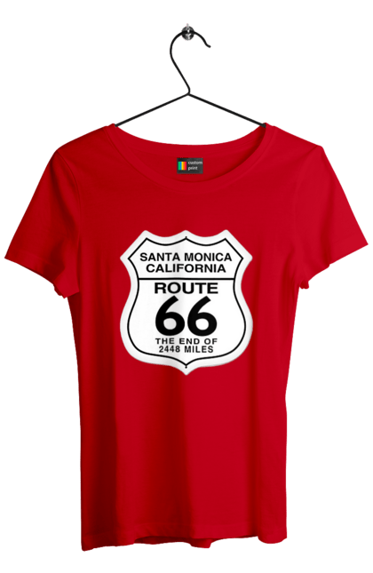 Women`s t-shirt with prints Route 66. Bike, biker, biker club, bikers club, brother, brutal, dude, hot asphalt, hot horse, hot rod, motorcycle, motorcyclist, real man, road 50, road 66, road 80, roads of america, roads of ukraine, roads we choose, speed, take, thirst for speed. 2070702