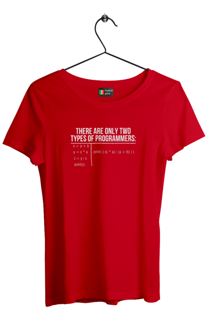 Футболка жіноча з принтом "Два типи програмістів". Два програмісти, два типи, два типи програмістів, жарт it, мак адреса, програма, програміст, програмісти жартують, технічне завдання, фрілансер. 2070702