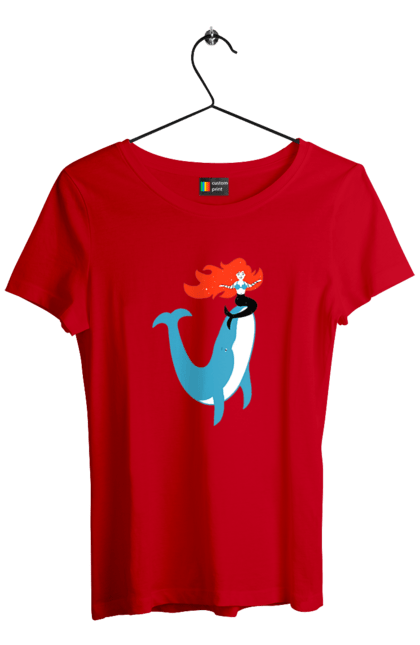 Футболка женская с принтом Русалка И Кит. Кит, море, русалка. 2070702