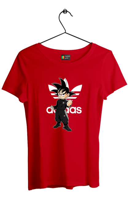 Футболка жіноча з принтом "Adidas Сон Гоку". Adidas, dragon ball, manga, son goku, адідас, аніме, гоку, манга, перли дракона, сон гоку. 2070702