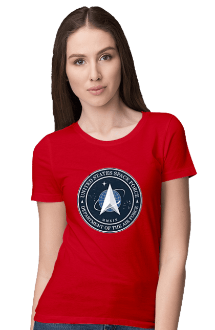 Women's t-shirt with prints United States Space Force. Emblem, political, politics, space, space force, space travel, united states, ussf. 2070702