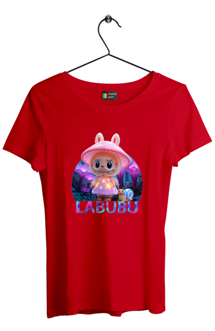 Футболка жіноча з принтом "Лабубу". Брелок лабубу, іграшка лабубу, лабубу, лабубу кока кола, лялька лабубу, мерч лабубу, мила, рожева лабубу, смішна лабубу. 2070702