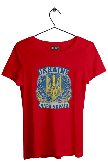 Футболка жіноча з принтом "Слава Україні". Герб україни, героям слава, жовто блакитний, патріотичні, прапор україни, слава україні, тризуб, україна, українська символіка, українські. 2070702