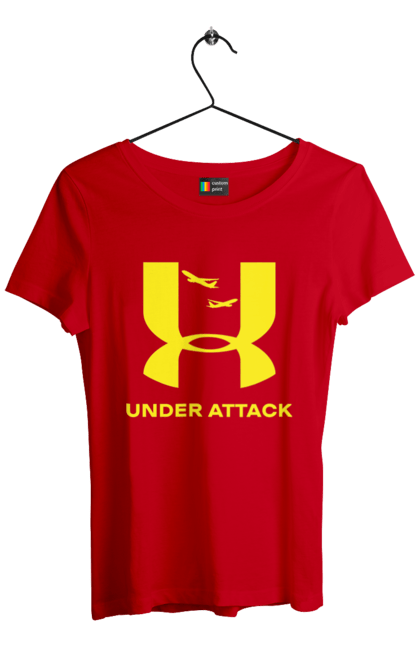 Футболка жіноча з принтом "Under Attack yellow". Андер армор, бренди, гумор, приколи, прикольні, ундер армор. 2070702