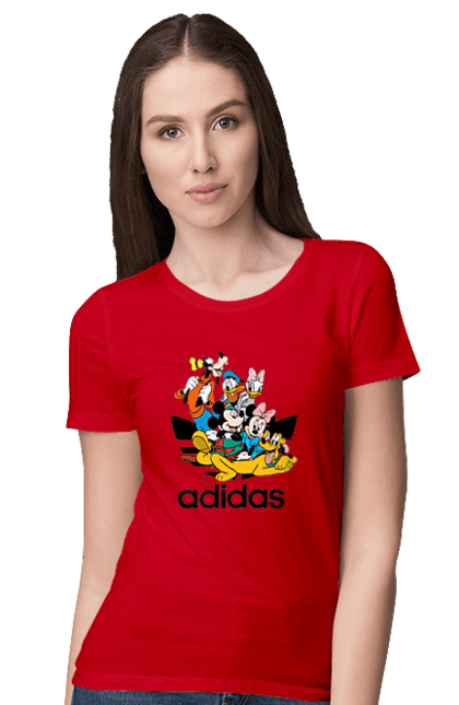 Футболка жіноча з принтом "Adidas Міккі Маус". Adidas, mickey mouse, адідас, дісней, міккі, міккі маус, мультфільм. 2070702