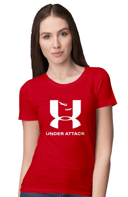 Футболка жіноча з принтом "Under Attack white". Андер армор, бренди, гумор, приколи, прикольні, ундер армор. 2070702