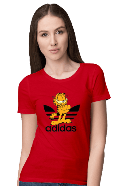 Футболка жіноча з принтом "Adidas Гарфілд". Adidas, garfield, адідас, гарфілд, голод, кінокомедія, кіт, комедія, фільм. 2070702