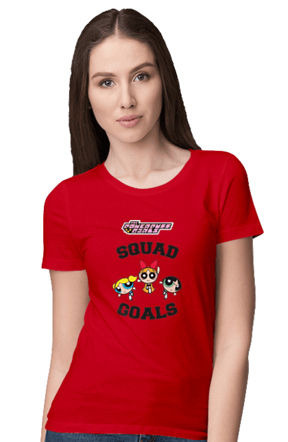 Women's t-shirt with prints Powerpuff Girls. Animated series, blossom, bubbles, buttercup, cartoon network, cool girls, heart, powerpuff girls. 2070702