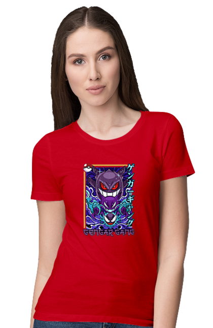 Women's t-shirt with prints Pokemon Gengar. Anime, fushigibana, games, gengar, nintendo, pokemon, pokemon go. 2070702