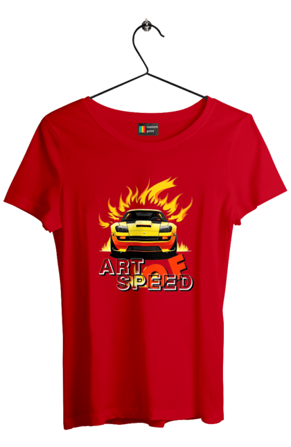Women`s t-shirt with prints Car on fire. Car, fire, speed, sport car, sports car. 2070702