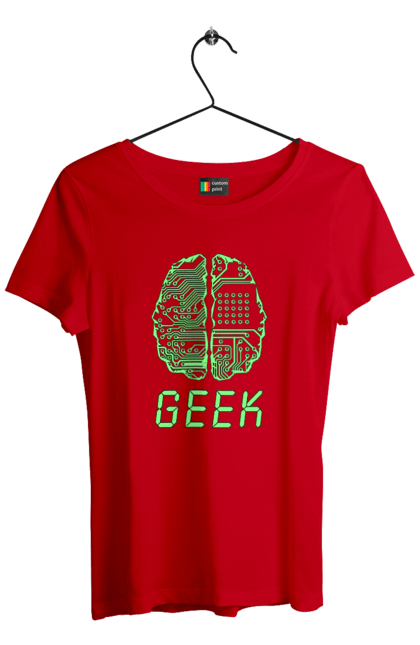 Футболка жіноча з принтом "Гик Мозок Неоновий". Айті, айтішник, гик, друкована плата, зелений, знання, інженер, кібер, кібернетика, кіборг, код, комп, комп’ютерник, кристал, мікросхема, мозок, неон, неоновий, програміст, професіонал, професія, розробник, розум, світиться, світло, чіп. 2070702