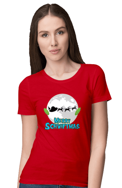 Women`s t-shirt with prints Rick and Morty Merry Christmas!. Adventures, black humor, cartoon, christmas, merry christmas, rick, rick and morty, santa claus, sci-fi, tragicomedy. 2070702