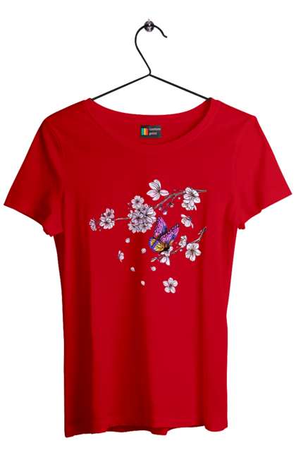 Women`s t-shirt with prints Butterfly And Sakura. Butterfly, sakura, spring, wood. 2070702