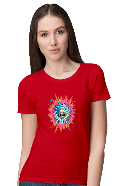 Women's t-shirt with prints Rick and Morty. Adventures, black humor, cartoon, rick, rick and morty, sci-fi, tragicomedy. 2070702