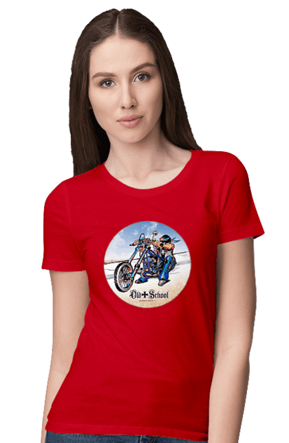 Women`s t-shirt with prints Old school. Auto moto, motorcycle, music band, old hardening, performers, rock band. 2070702