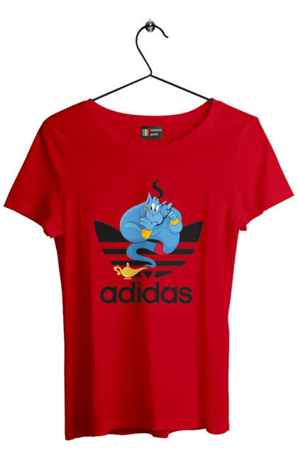 Футболка жіноча з принтом "Adidas Джин". Adidas, aladdin, genie, адідас, аладдін, джин, джині, мультфільм, персонаж. 2070702