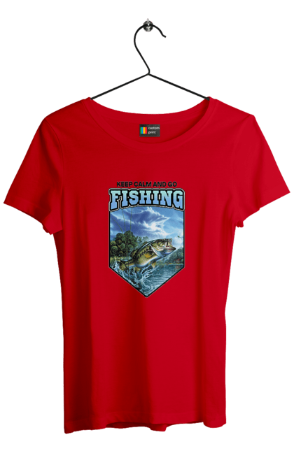 Футболка жіноча з принтом "Keep Calm and Go Fishing". Відпочинок на природі, для рибалок, для чоловіків, мисливці та риболови, природа, рибалка, риболовля, спінінг, хоббі. 2070702